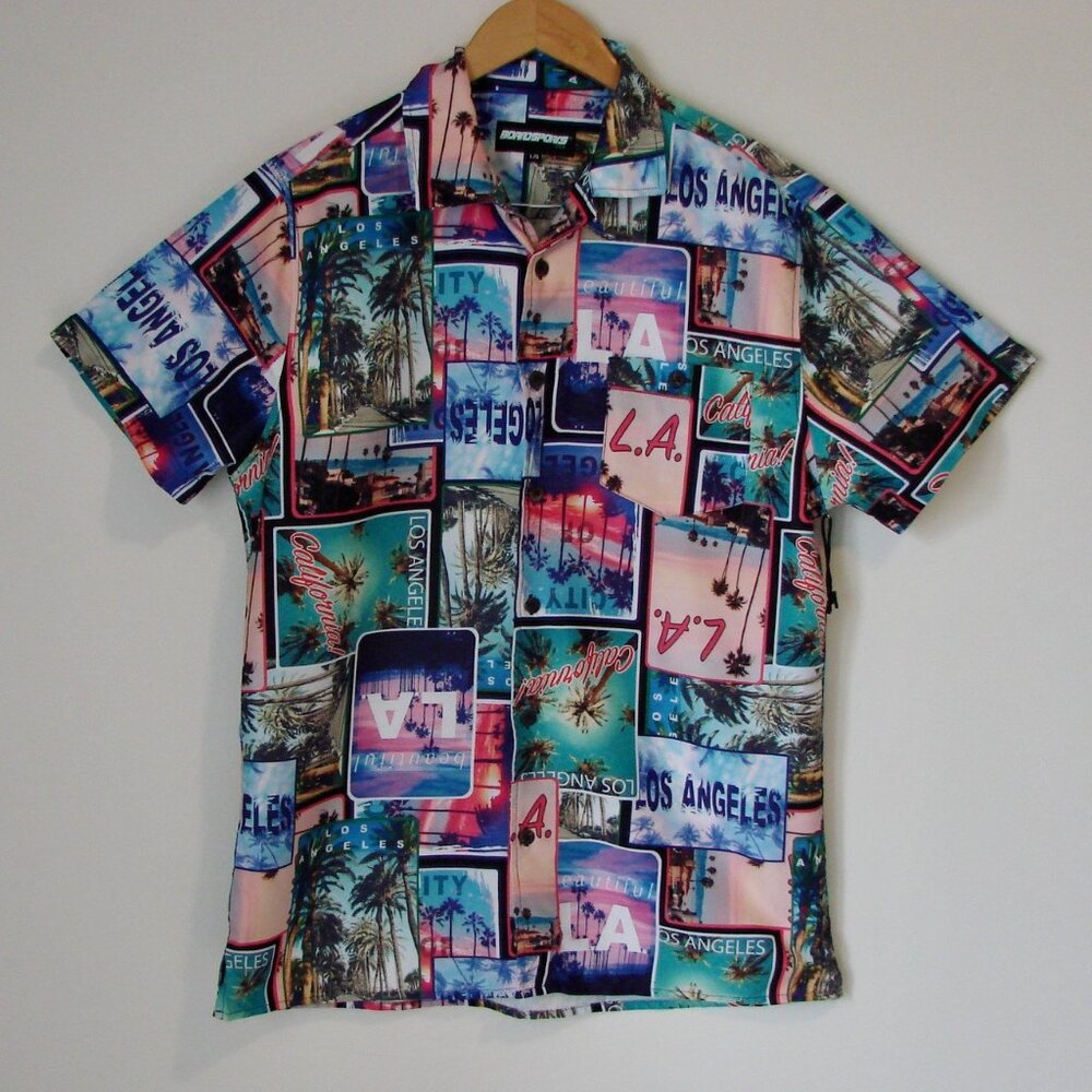 Boardsports Graphic Shirt Los Angeles California Hawaiian Palm Trees NEW Large